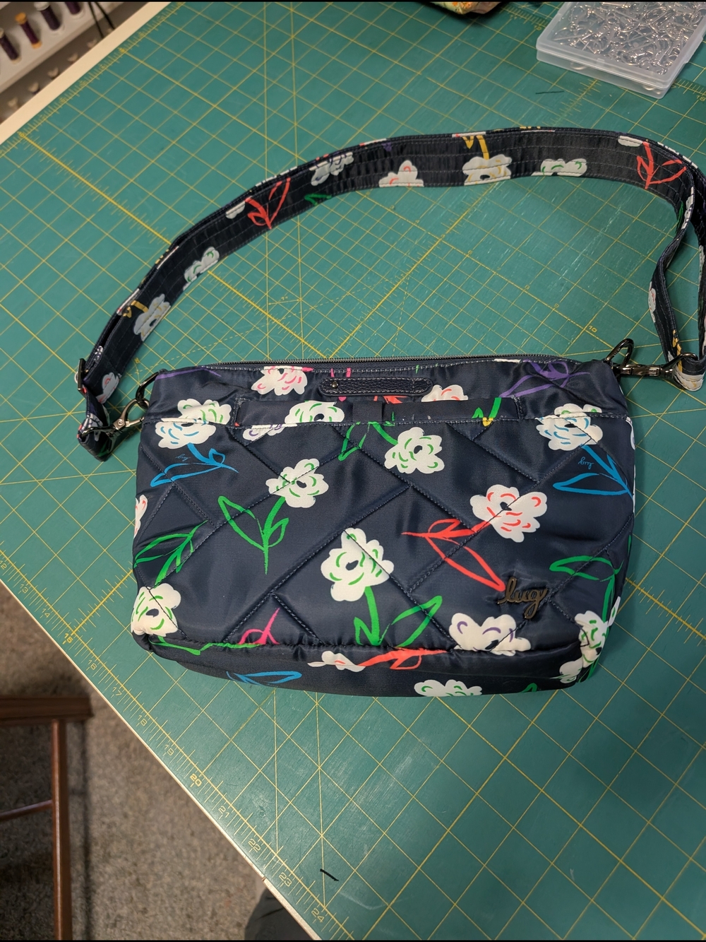 lug Navy Quilted Crossbody with Multicolor Floral Print